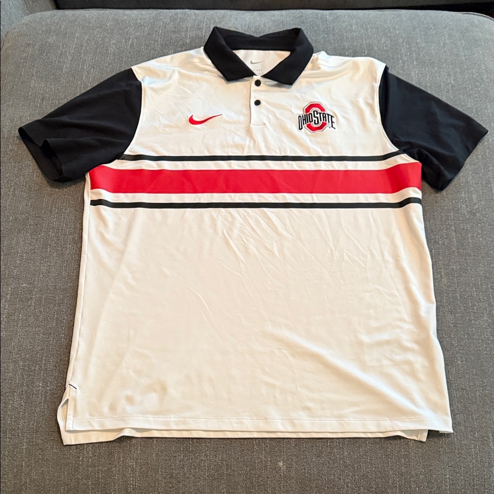 Nike Men's White and Black Ohio State Polo Shirt